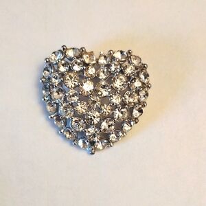 Bogoff Silver Rhinestone Heart Brooch